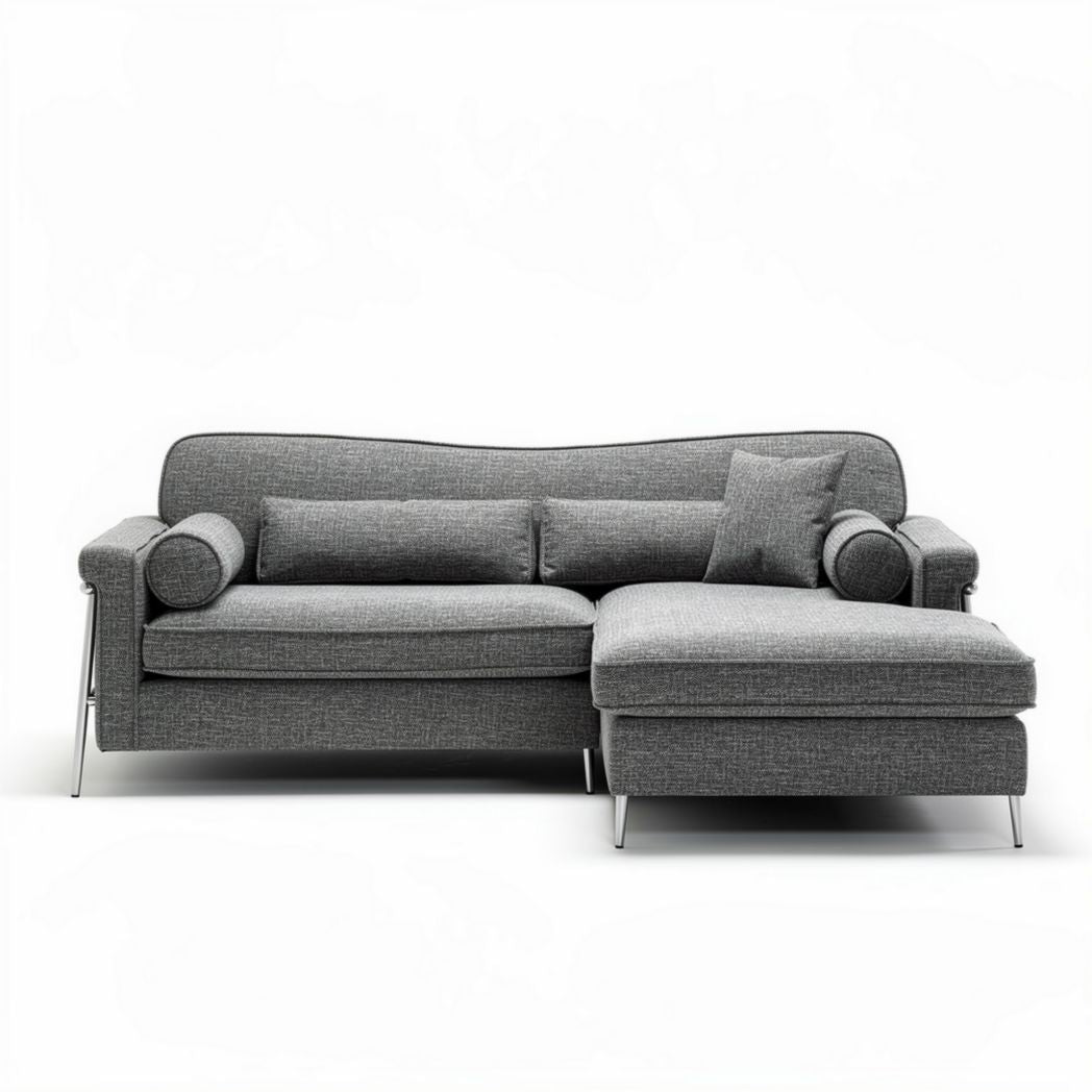 Gray upholstered sectional sofa with adjustable chaise and cushion 200 x 90 x 80cm