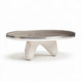 Concrete coffee table with glass top and unique three-legged design 80 x 80 x 30cm