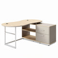 Curved wooden office desk with metal legs and storage drawers 150 x 70 x 75cm