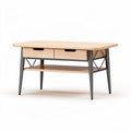 Wood and metal coffee table with two drawers and bottom shelf 120 x 60 x 45cm