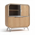 Wooden storage cabinet with glass doors and metal frame 80 x 40 x 180cm