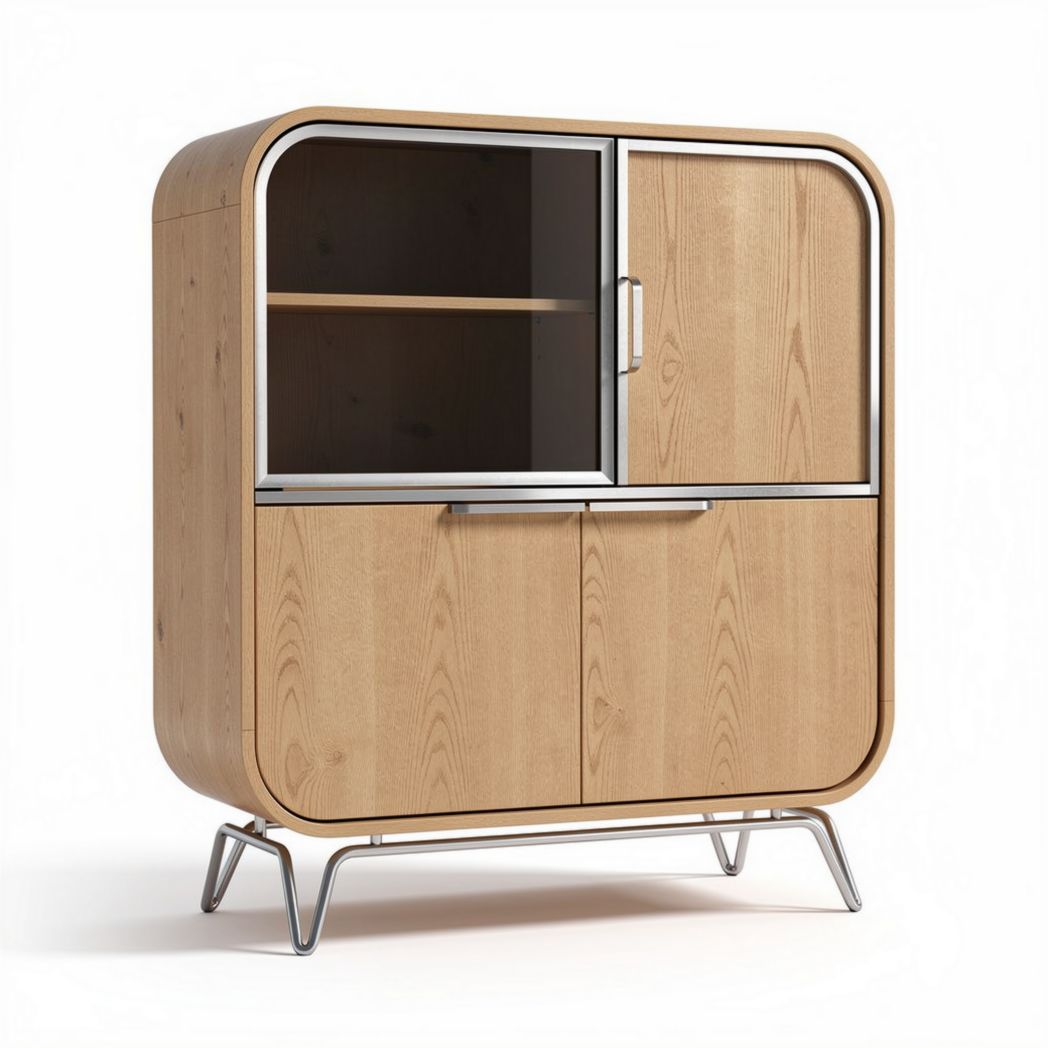 Wooden storage cabinet with glass doors and metal frame 80 x 40 x 180cm