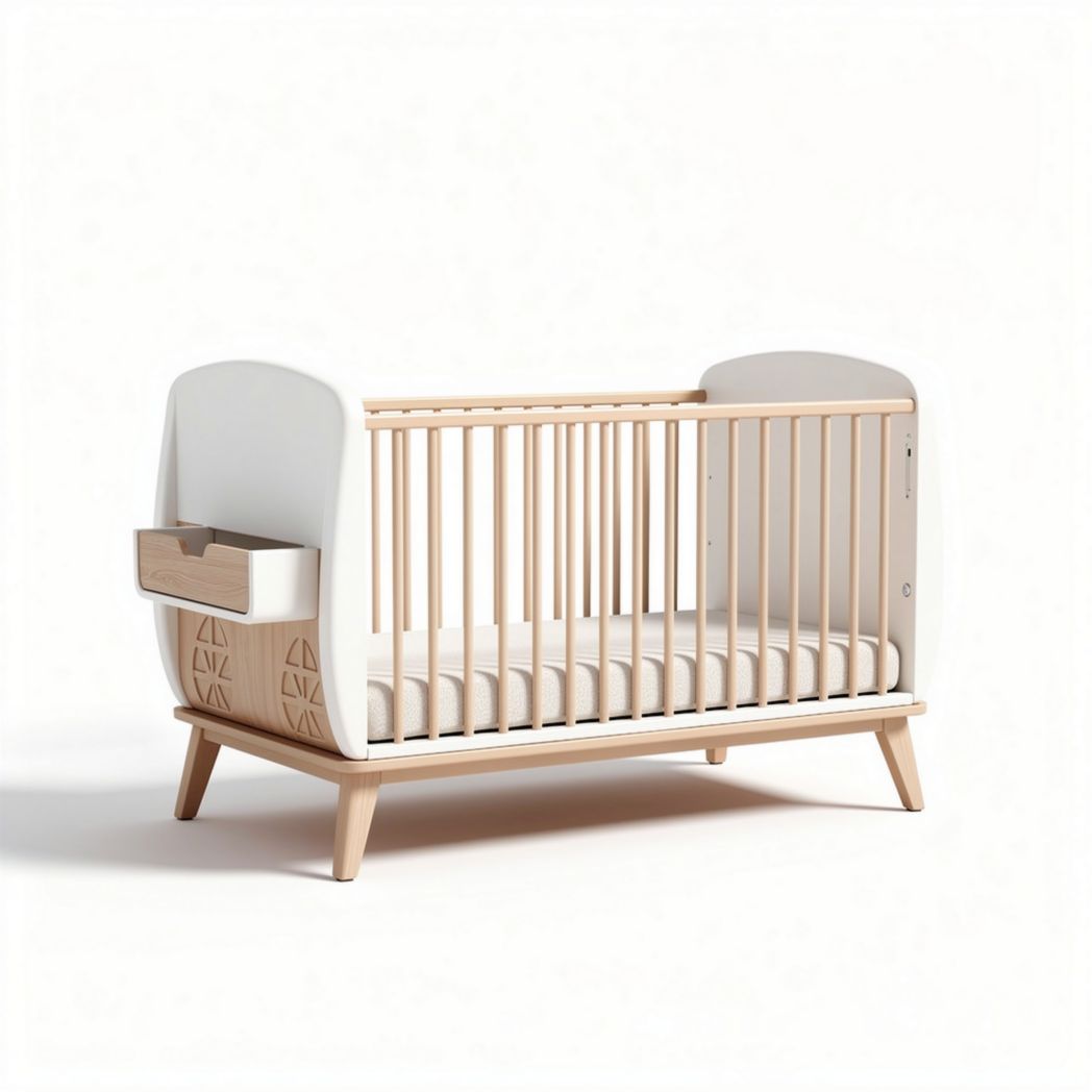 Wooden crib with removable storage drawer designed for infants 120 x 70 x 90cm