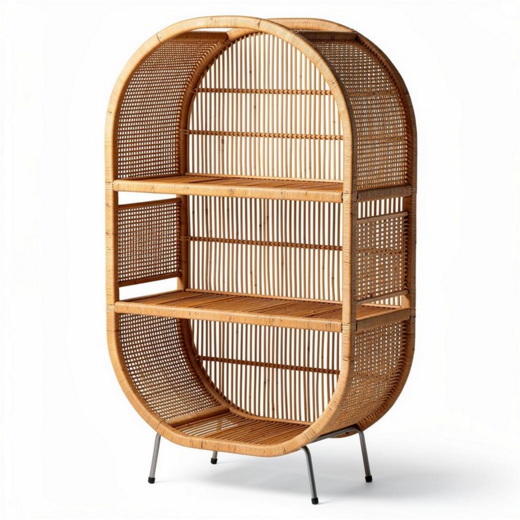Rattan display shelf with two open shelves for home or office use 80 x 40 x 150cm