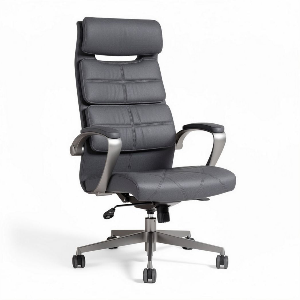 Ergonomic office chair in gray with adjustable height and lumbar support