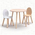 Children's white bear-themed table and chair set with wooden legs 60 x 60 x 50cm